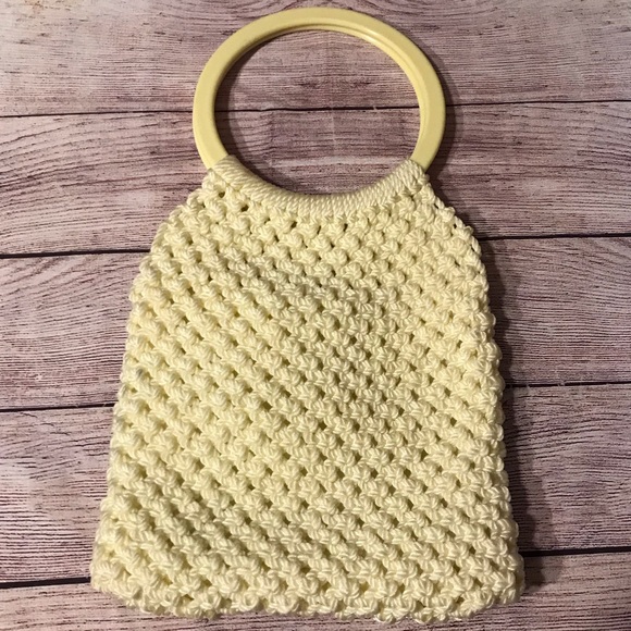 Vintage Handbags - Vintage macrame handbag cream